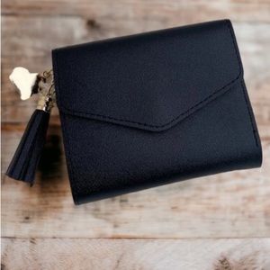 New Mini Envelope Wallet In Black with
Heart Tassel Trimmed In Gold